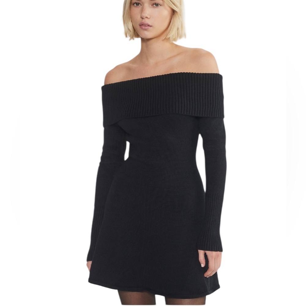 SUNDAY BEST ARITZIA Topaz Off the Shoulder Sweater Dress Size Medium in Black